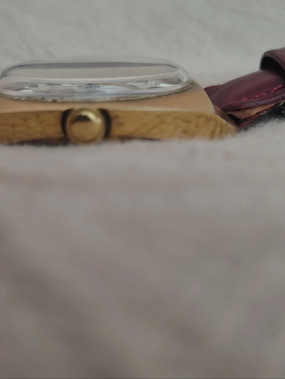 Vintage Timex Gold-Tone Electronic Watch with Burgundy Strap